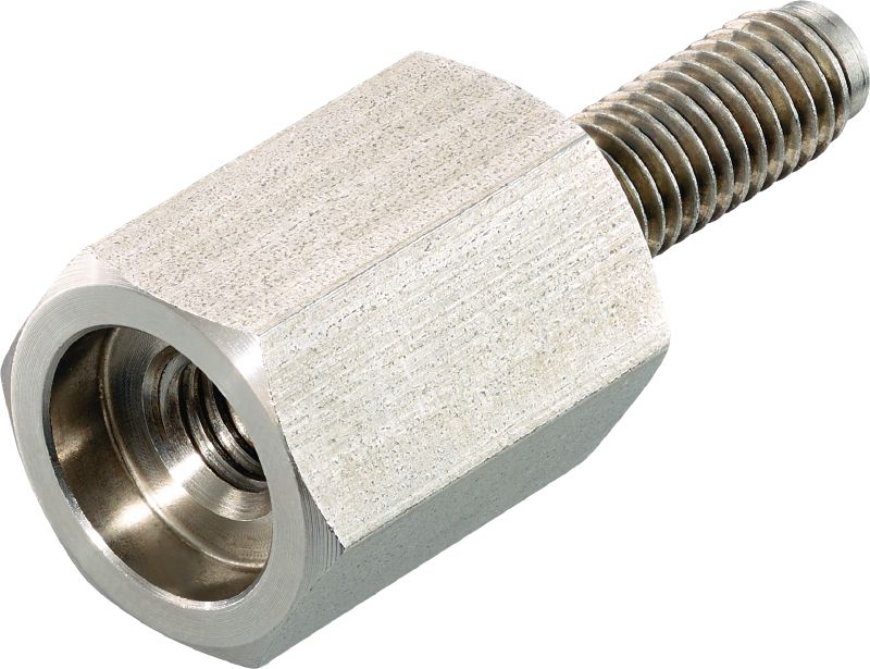 MR Threaded Standoff Adapter Male-Female stainless steel threaded standoff for fastening to passive fire protection (PFP) coated steel beams